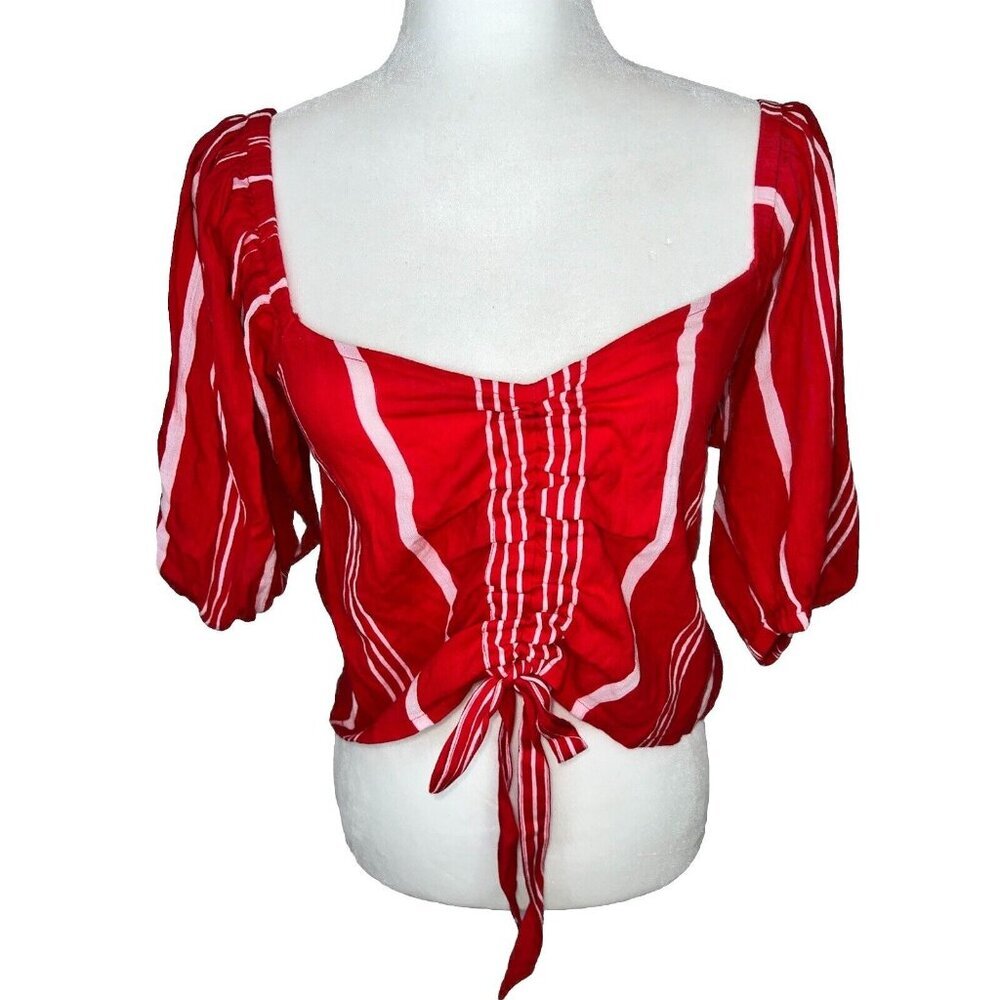 Abound Red White Crop Top New NWT Off Sleeves Cinch Front Size Small 1C